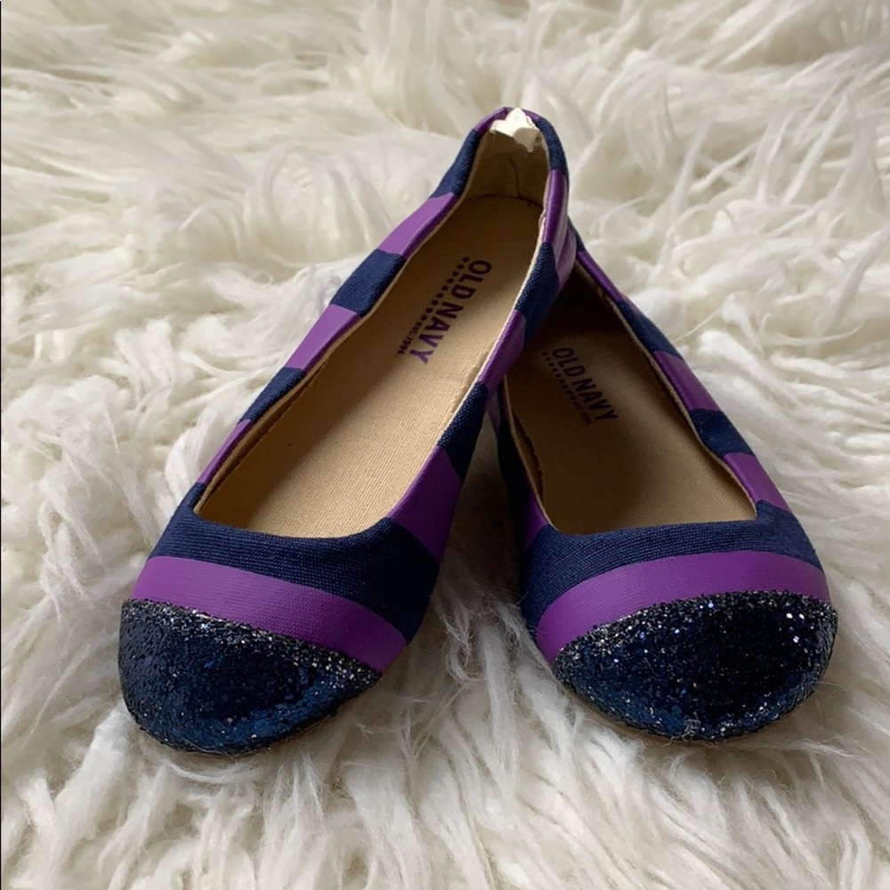 Purple and navy striped ballerina flats